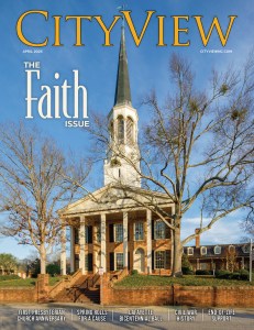 A magazine cover showing a church