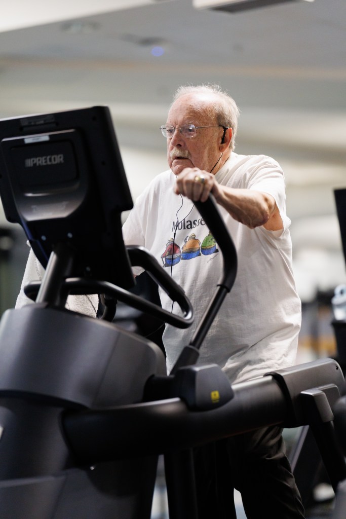 A man works out on a treadmill